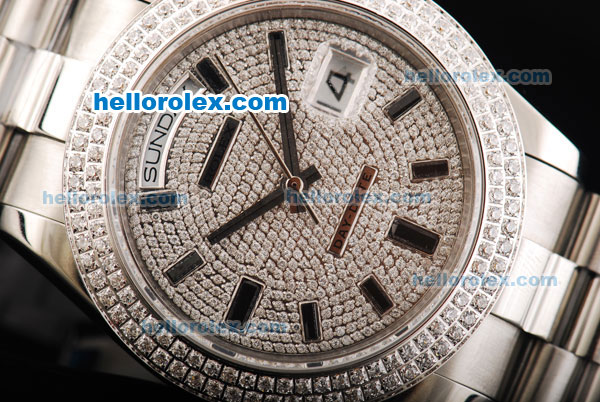 Rolex Day-Date II Automatic Movement Full Steel with Diamond Dial and Bezel - Click Image to Close